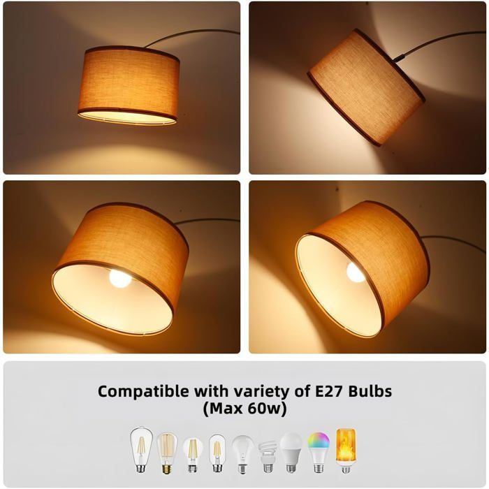 ANTENLICHT Sølvbrun buegulvlampe, E27 LED, Stue, Dæmpbar, Vintage, Til soveværelse og hotel