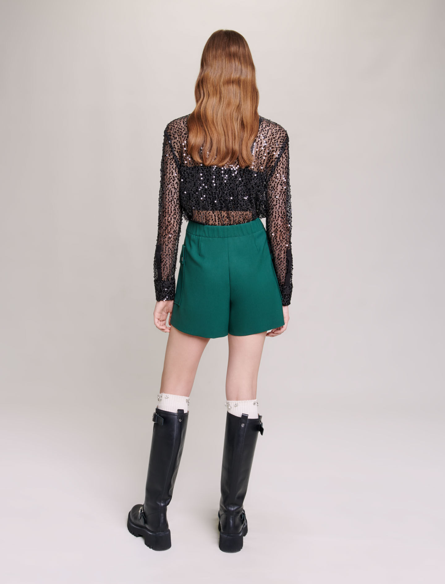 Top scurt cu paiete - Negru