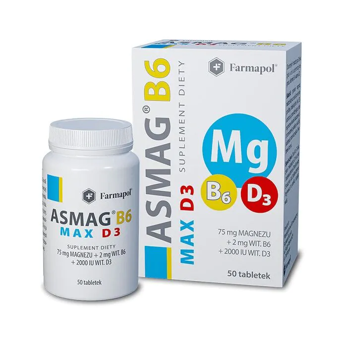 Asmag B6 Max, Suplement diety z magnzem i wit. B6, Tabletki