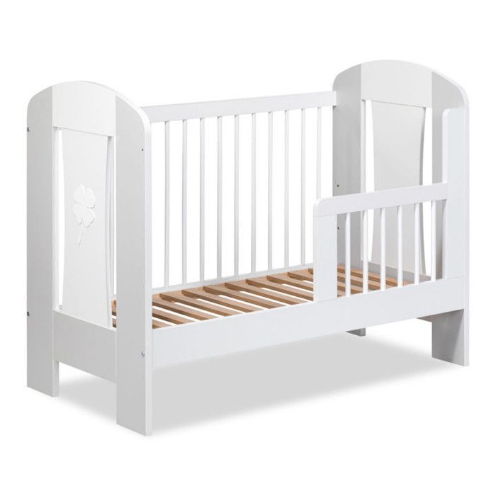 Nati baby cot with 3 adjustable heights - White with clover pattern - 120 x 60 cm