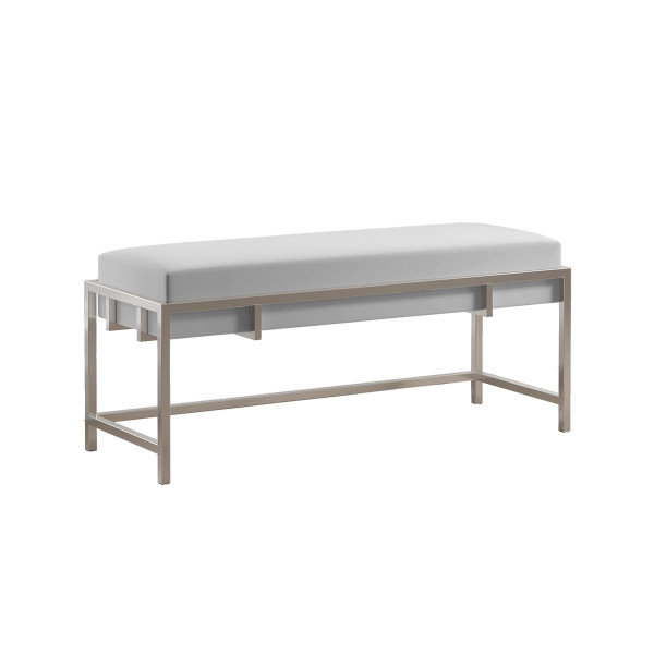 Designerska ławka LAMO 100 tkanina jasnoszara - stelaż chrom