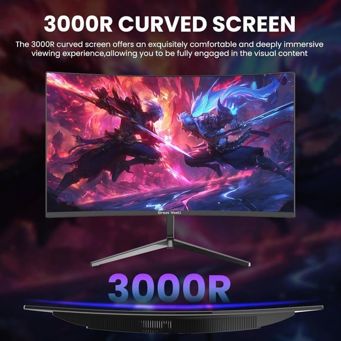 Monitor curvo para PC de 24 pulgadas - ZGEER - 100 Hz - HDR10 - 1920x1080 - FreeSync - VA - Relación de contraste 4000:1 - Negro - HDMI