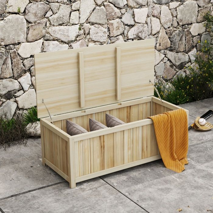 Outsunny - Baúl de almacenamiento - Madera de abeto - 120x55x45cm - Madera natural