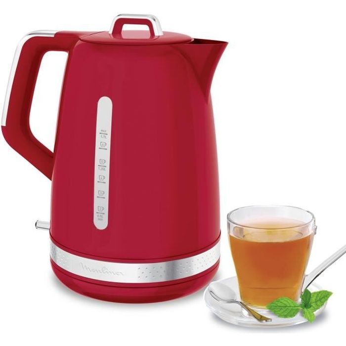 Hervidor eléctrico inalámbrico MOULINEX BY320510 Soleil, capacidad de 1,7 L, base giratoria de 360°, elemento calefactor oculto, 2 niveles de agua.