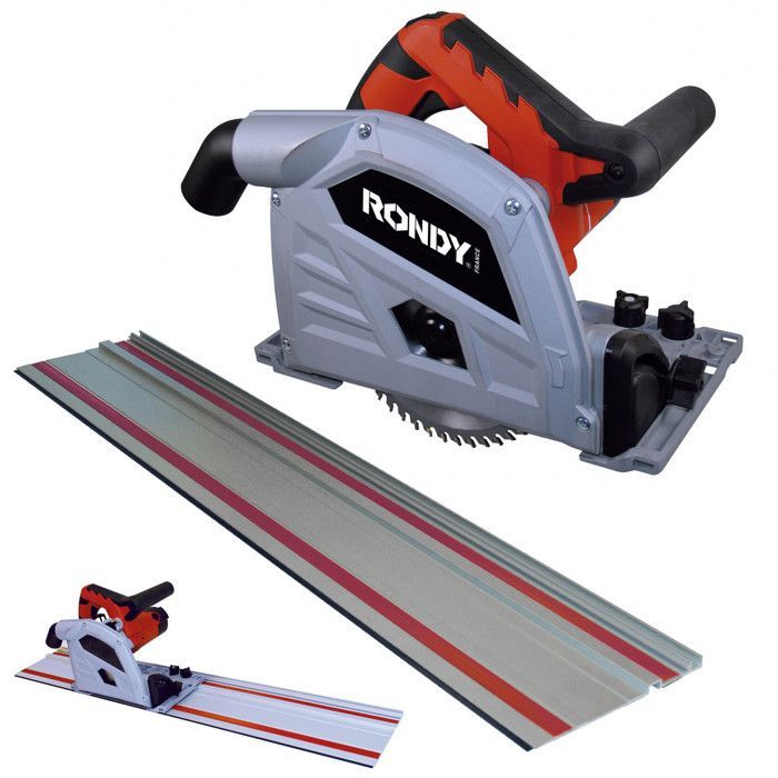 Scie circulaire plongeante 1200W avec rail guidage 1m - Coupes en biseau 0 à 45° - Lame diamètre 165mm - Bois dur, contreplaqué