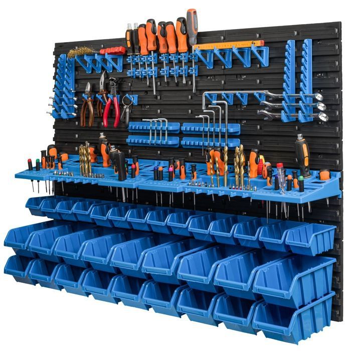 Panneau mural pour outils - BOTLE - 115 x 78 cm - 32 boîtes en plastique - Modulaire - Durable
