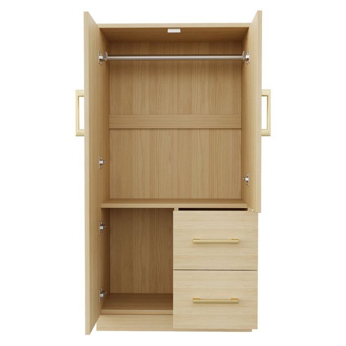 Kleiderschrank 70x40x135cm - MODERNLUXE - 2 Türen und 2 Schubladen - Mit Staufächern - Natur