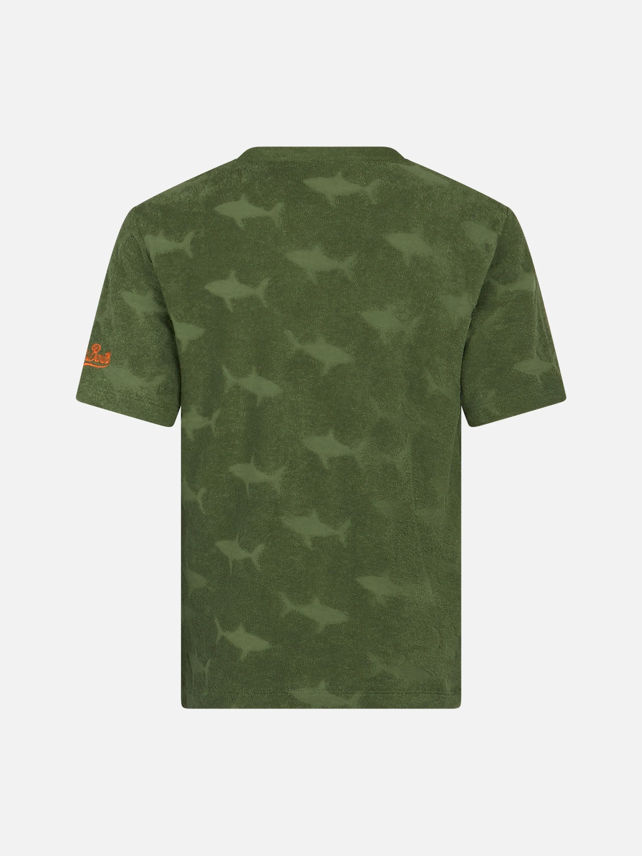 T-shirt militare da bambino in spugna Gary con motivo squalo in riliev