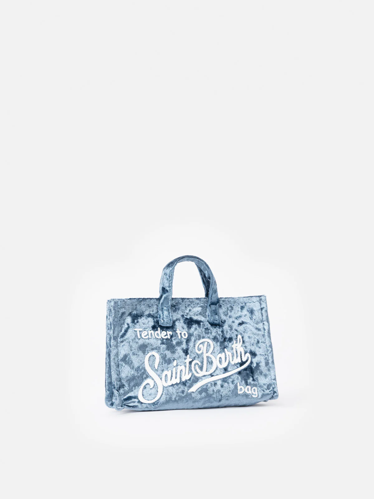 Étui pour téléphone | Tissu chenille bleu clair | Logo Saint Barth brodé en exclusivité | Fermeture magnétique | Bandoulière amovible | MC2 Saint Barth