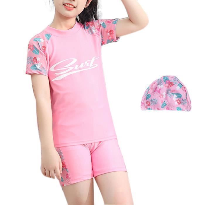 Maillot de Bain Fille - Ensemble 3 Pièces - Rose - Natation - Enfant