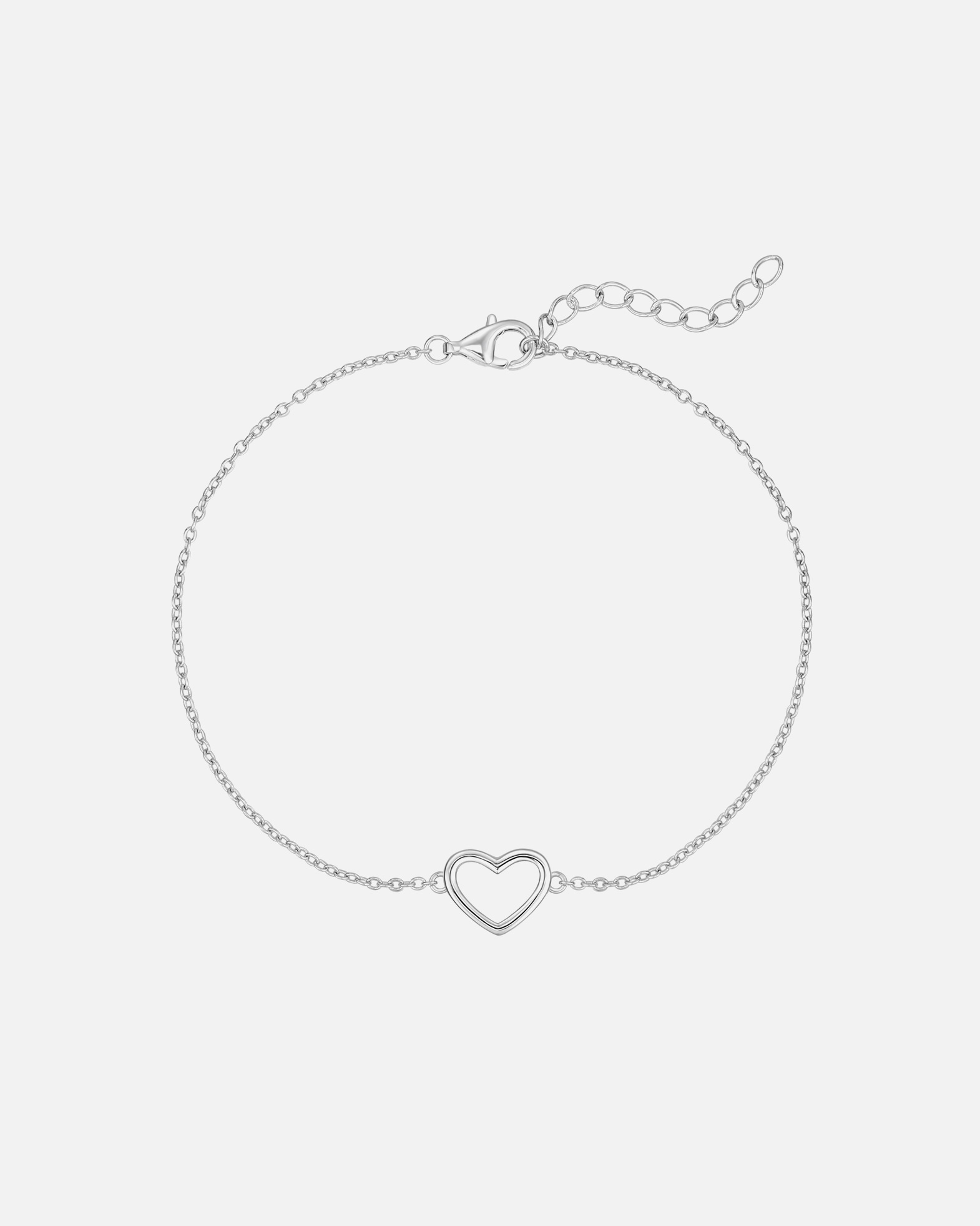 Bracelet cœur Rafaela Donata en argent sterling – Longueur de base : 18 cm + 3 cm d’extension