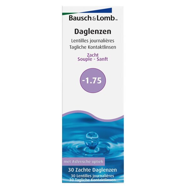 „Bausch + Lomb -1.75“ minkšti vienadieniai kontaktiniai lęšiai<br>Medicinos prietaisas - 30 vnt.