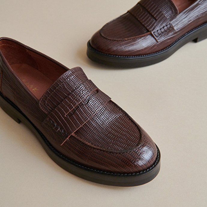 Mocassins  en cuir reptile marron