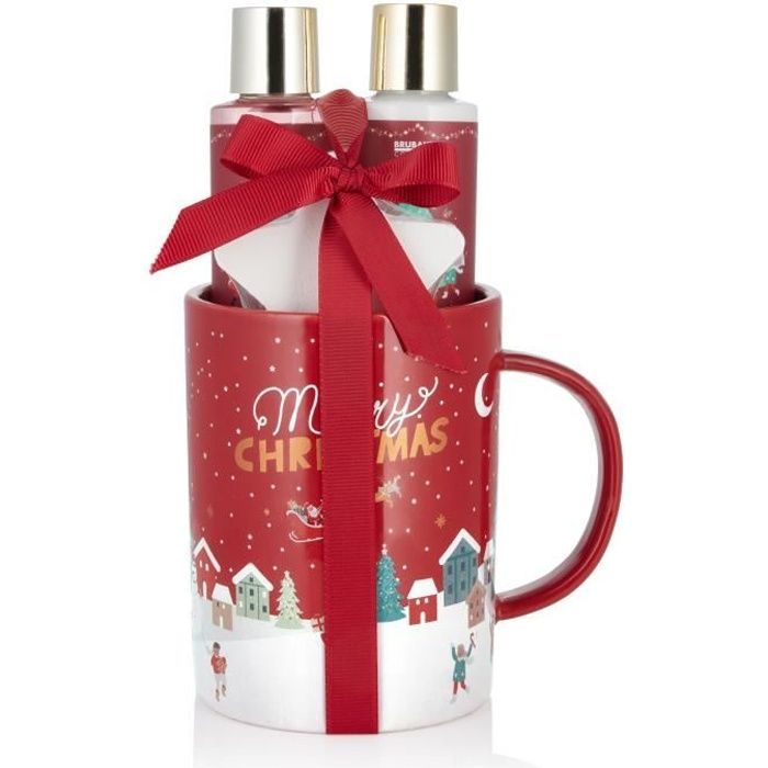 Cosméticos BRUBAKER - Set de regalo para baño y ducha - Bayas de invierno - Set navideño - 4 piezas - con taza de cerámica - Idea de regalo para mujeres