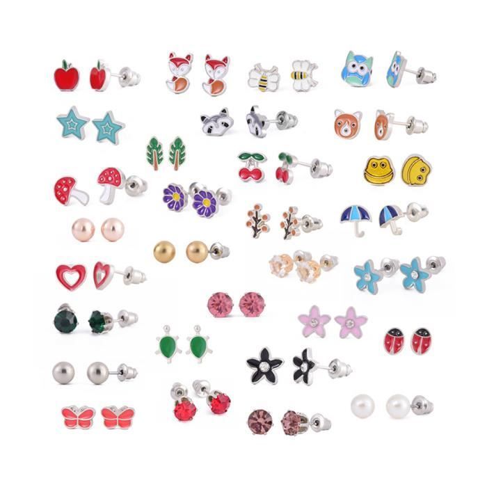 Pendientes - YNKKVRE - 30 pares - Hipoalergénicos - Acero inoxidable - Cristal