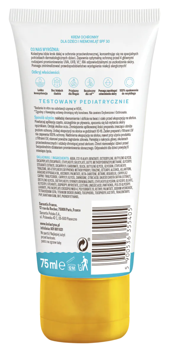 Kolastyna Sun Kids SPF30 - Krem ochronny dla dzieci i niemowląt SPF 30 75 ml