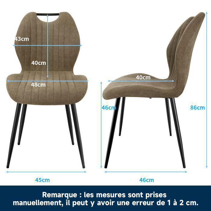 WAFTING Lot de 6 Chaises de Salle à Manger, Chaise de Cuisine, Chaise de salon, Dossier en Tissu et Pieds en Métal, Marron
