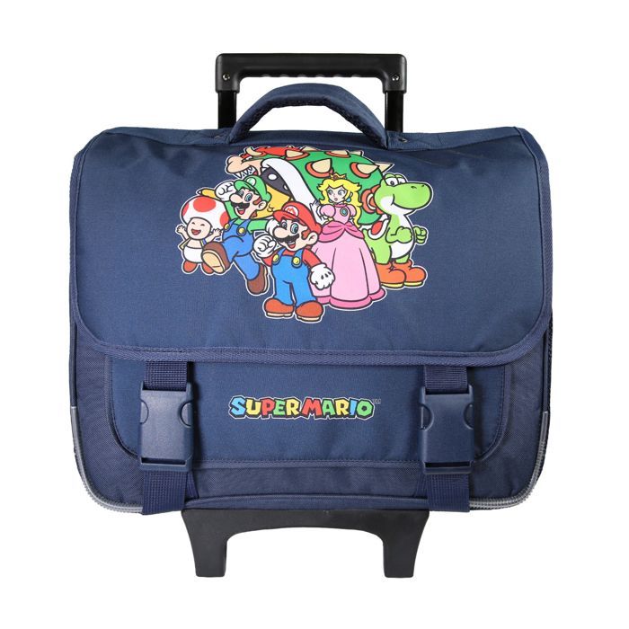 Bagtrotter - Super Mario - 38cm Schoolbag - Rolling Schoolbag - Navy Blue - 2 Compartments - 1 Pocket Under Flap - Shoulder Straps...