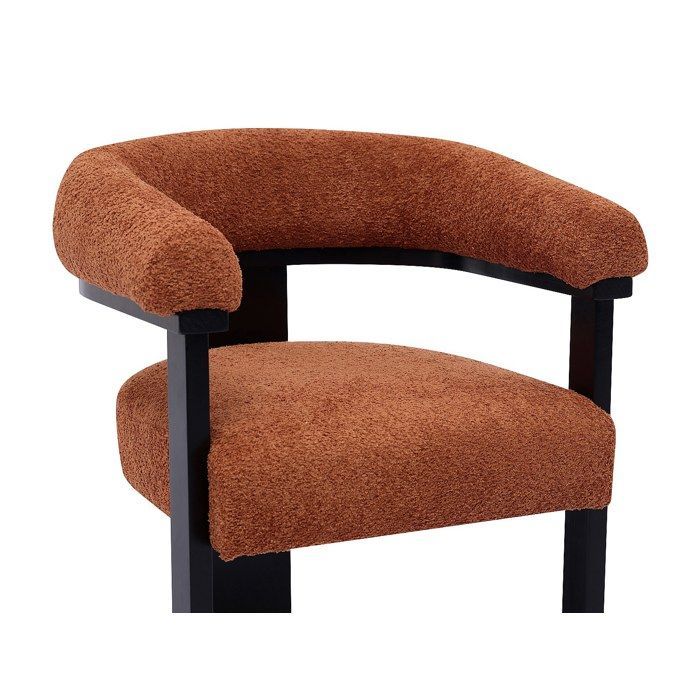 Chaise avec accoudoirs en tissu bouclette et bois d'hévéa noir - Terracotta - LIVELIA