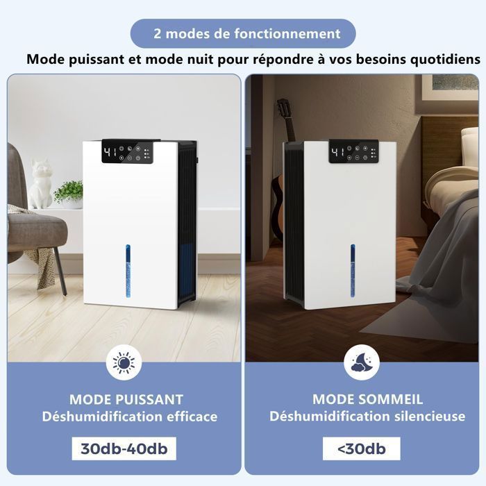 Deshumidificador de 2,4 litros con descongelación automática y temporizador, filtro de aire lavable, apto para baño, dormitorio, etc.