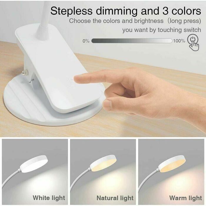 Lampe de bureau pince LED 3 couleurs gradation continue flexible 360 idale pour lit ou bureau BRUMISATEUR D'EXTERIEUR Label