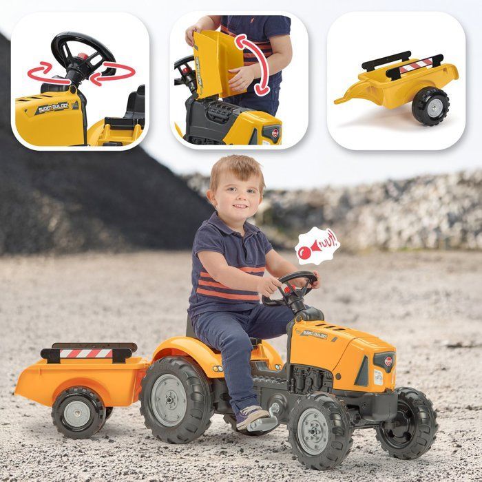 Trattore a pedali FALK SuperBuilder - con cofano apribile e rimorchio - per bambini dai 2 ai 5 anni