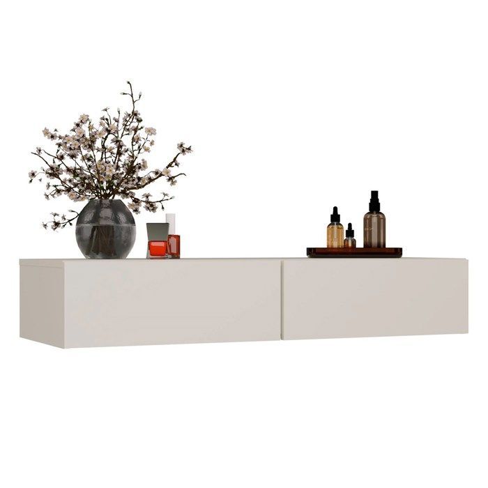 MIKA - Wall-mounted dressing table 110 cm with 2 drawers - Cashmere beige (bedroom)