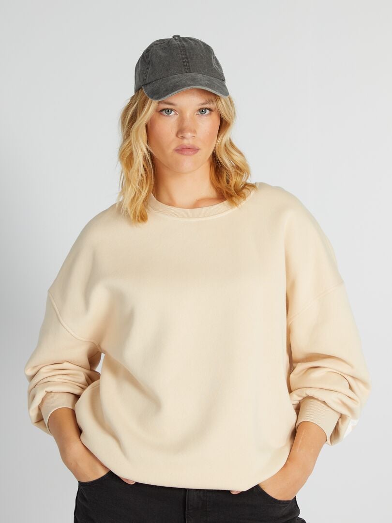 Bedrukte fleece sweater - BEIGE