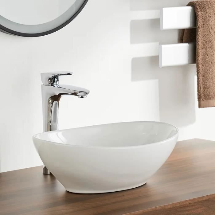 Lavabo ovalado moderno de cerámica, lavabo de baño, lavabo blanco, 410x340x150 mm