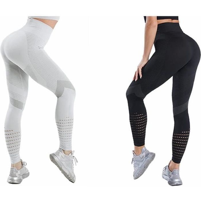 2 pièces Legging Sport Femme Anti Cellulite Taille Haute Pantalon Yoga Pants Scrunch Butt Lift Fitness Running Course Exercice.