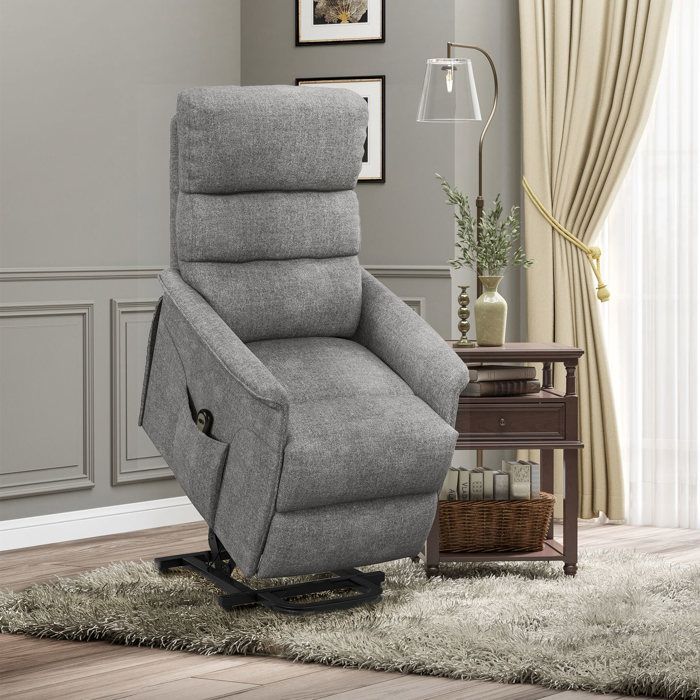 Poltrona elétrica elevatória - HOMCOM - apoio para os pés - encosto reclinável - controle remoto com estojo - cinza