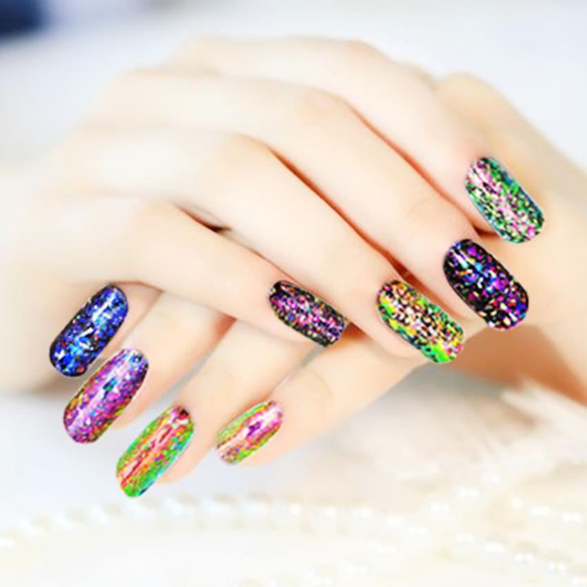 Poudre pailletée pour ongles mélangée au laser, paillettes colorées brillantes, poudre de charme 3D à faire soi-même pour décorations d'ongles.