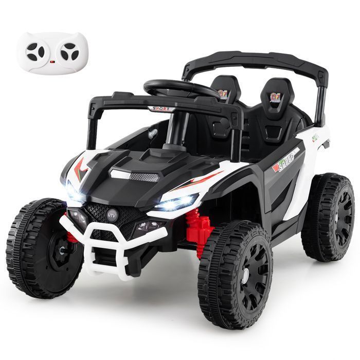 DREAMADE 12V Voiture Électrique pour Enfants avec Télécommande, Voiture Électrique Tout-Terrain, avec Volant et Pédale, Blanc