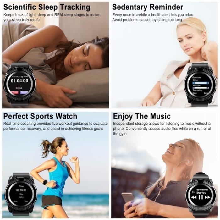 Smartwatch da uomo V8 - YASSUO - Bluetooth Sport - Fotocamera, slot per scheda SIM, telefono Android