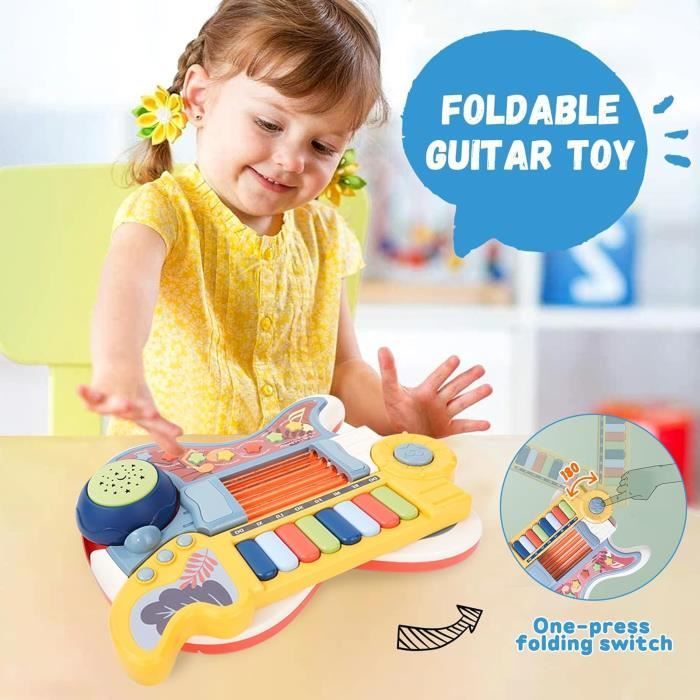Guitarra eléctrica de juguete musical para niños pequeños, instrumento musical multifuncional tipo piano y batería.