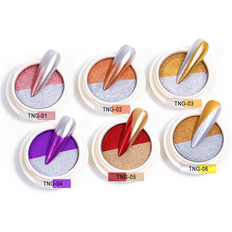 1 boîte de poudre à paillettes holographiques bicolores effet miroir magique pour ongles, effet laser, titane, accessoires de nail art.