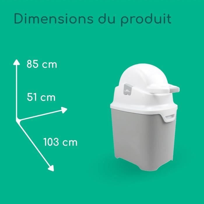 Cestino per pannolini BEBECONFORT a prova di odore, coperchio a prova di odore, compatibile con qualsiasi sacco per rifiuti, contiene da 20 a 30 pannolini, grigio