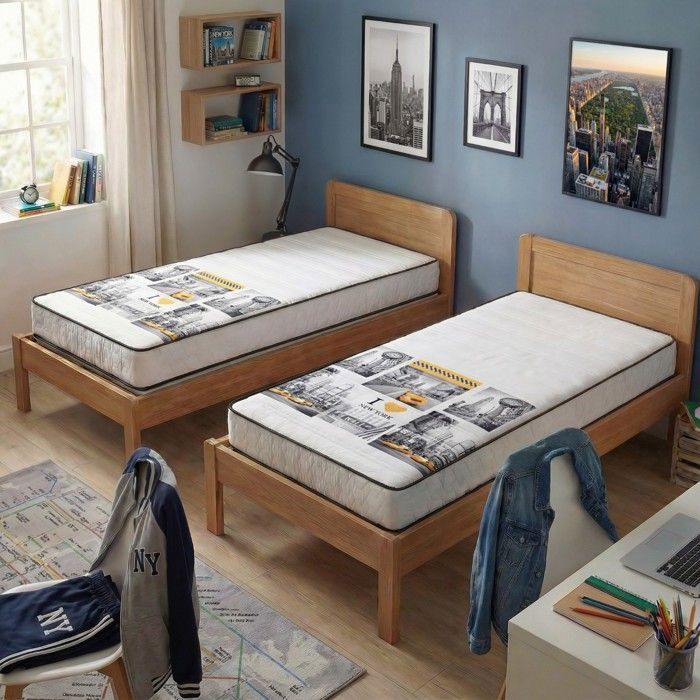 Set di 2 materassi in schiuma NEW YORK 90x190 cm - Schiuma sagomata a 5 zone - Supporto rigido - Spessore 15 cm - Prodotto in Belgio