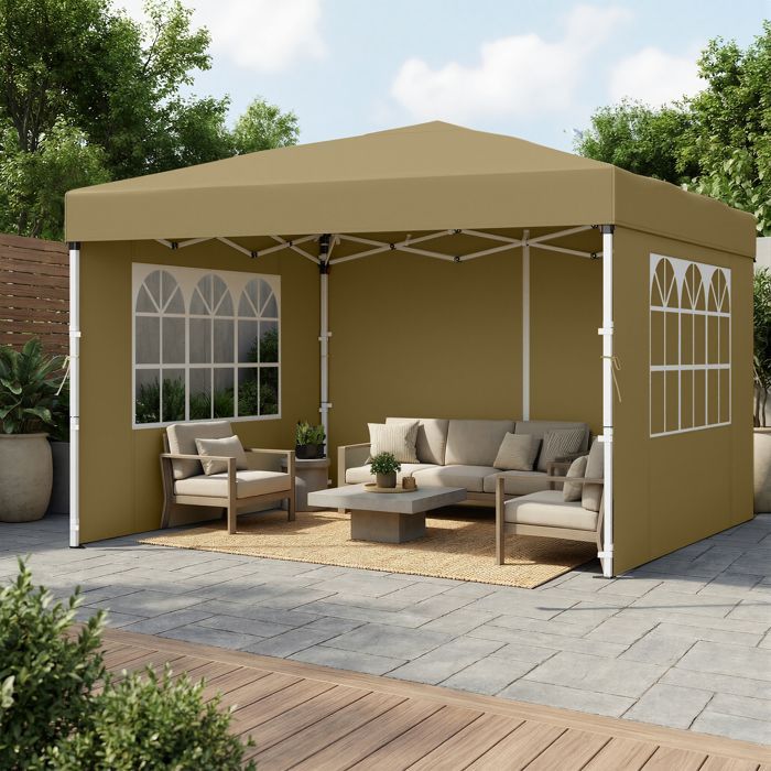 Pavillon Pliant, Protection Solaire, Tente de Jardin, Portable, avec Parois, Usage Extérieur, 3 x 3 m, Beige