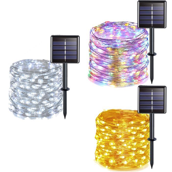 Luci a stringa solari da esterno, 300/200 LED, filo di rame impermeabile, per giardino, patio, albero, festa di Natale, 8 modalità