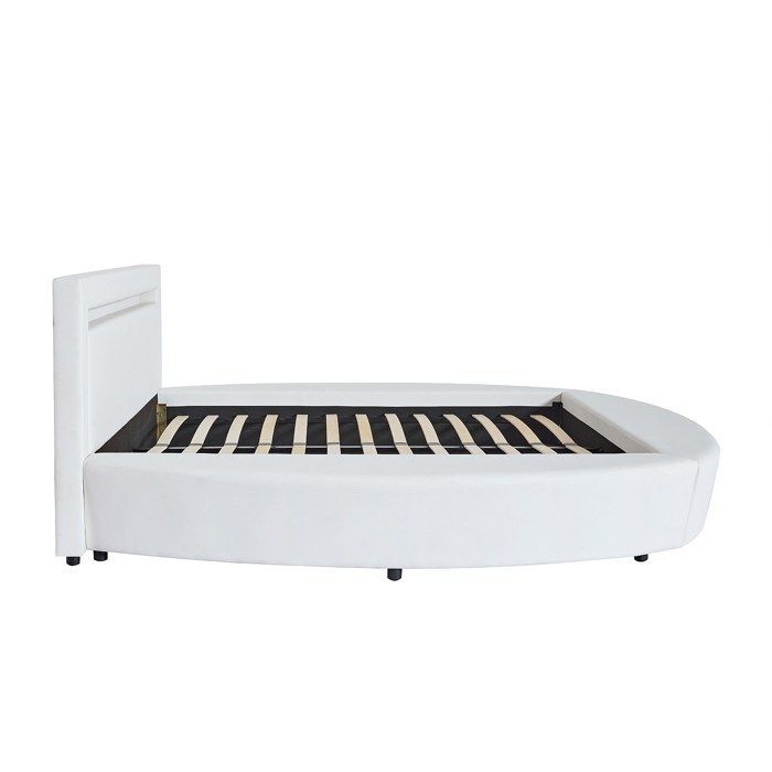 Cama redonda de 160 x 200 cm - Con luces LED - Piel sintética - Blanca + Colchón - ABULIS III