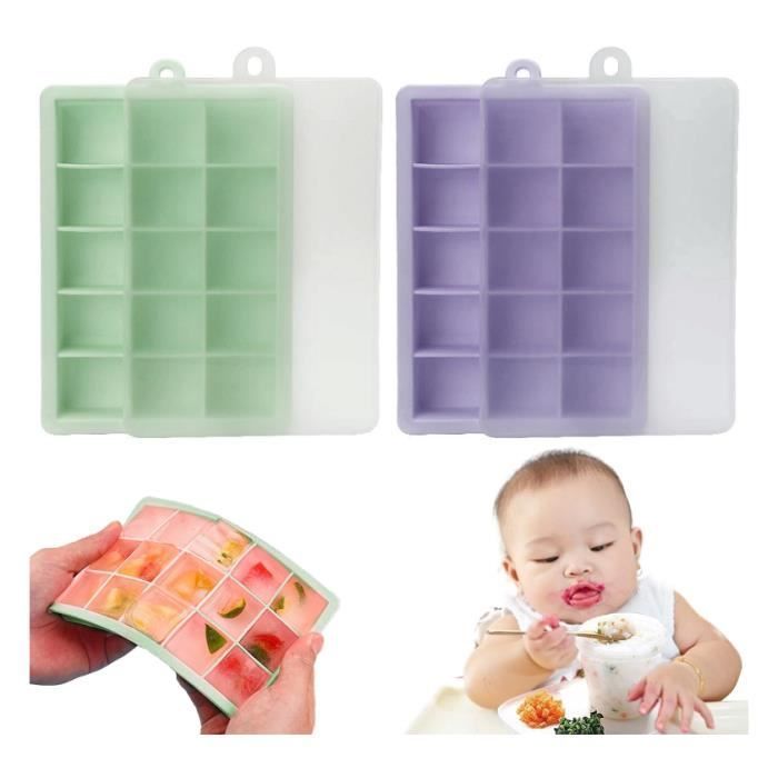 2 bandejas para cubitos de hielo con tapa, recipientes para almacenar purés de bebé, ollas de silicona para congelar purés.