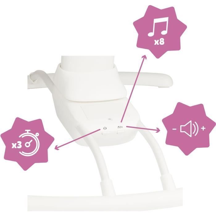 Columpio eléctrico para bebés Badabulle - Reclinación lateral - 3 velocidades de balanceo - 8 nanas - Barra de juguetes - Garantía de por vida, Lichen