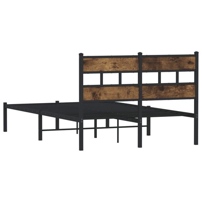 Metalen bedframe - vidaXL - 120x190 cm - Gerookt eikenhout - Hoofdbord - Opbergruimte - Lattenbodem