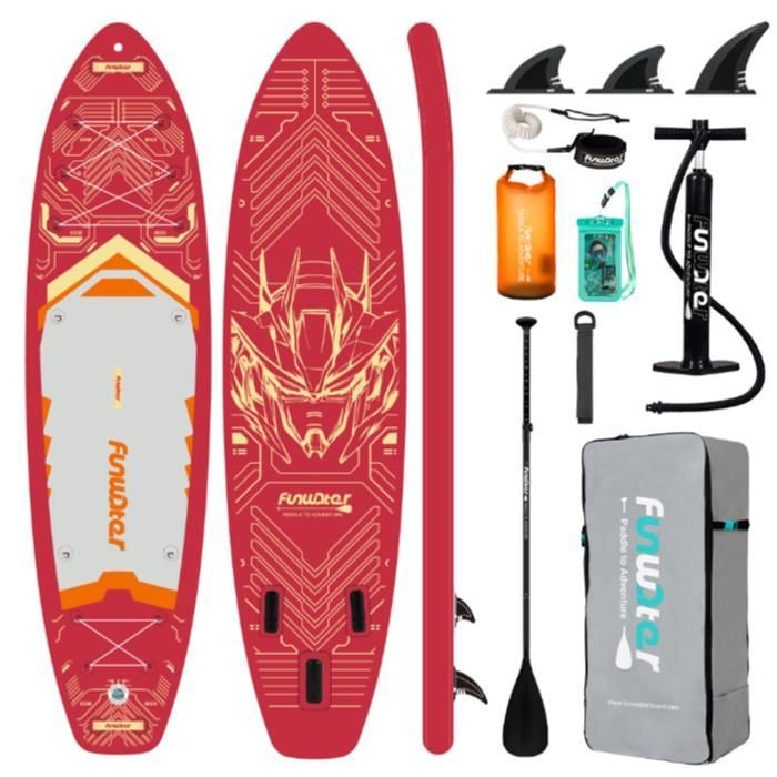 FunWater SUPFW50C, 3 vinnen, antislip EVA, elastisch koord voor stabiele avonturen, gewicht 13,3 kg, draagvermogen 200 kg