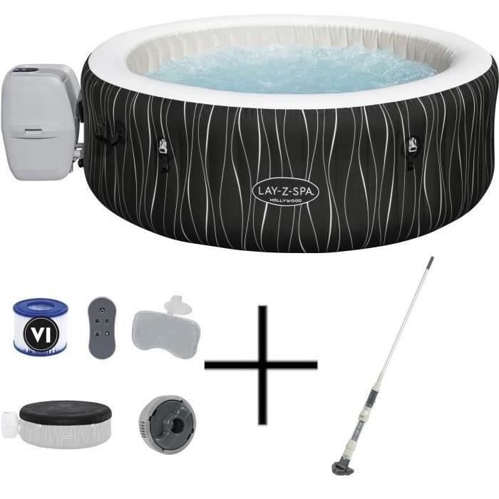 Spa gonflable BESTWAY - Lay-Z-Spa Hollywood - 196 x 66 cm - 4 à 6 places - Rond + Balai aspirateur électrique Aquascan