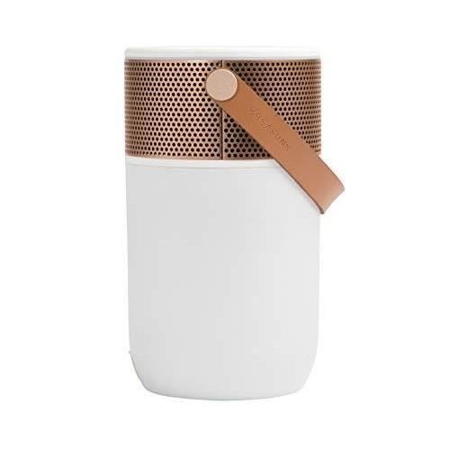 KREAFUNK Aglow Portable Bluetooth Speaker with Flashlight and Alarm Clock, Danish Design, White/Rose Gold
