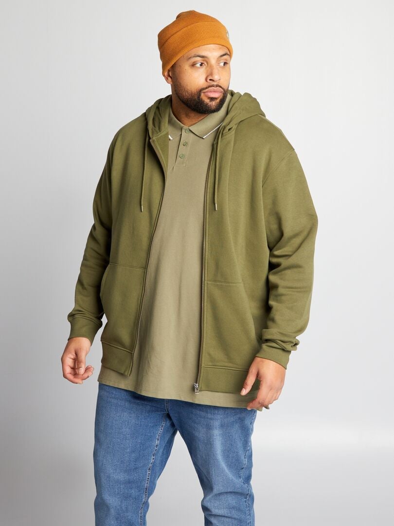 Trui met ritssluiting en capuchon van fleecestof - KHAKI