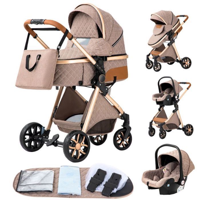 Sistema da viaggio/passeggino 3 in 1 ALYIKOU per bambini da 0 a 3 anni - LV9 - Seggiolino auto - Posizione reclinabile - Borsa per neonati - Kaki
