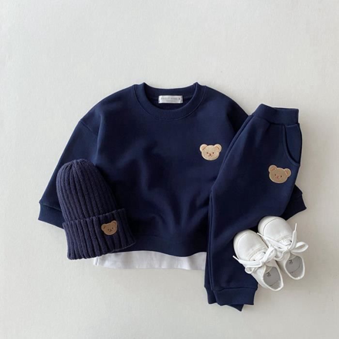 Conjunto de ropa de otoño de 2 piezas para bebés (niñas y niños): Sudadera deportiva infantil (gorro no incluido) - Azul